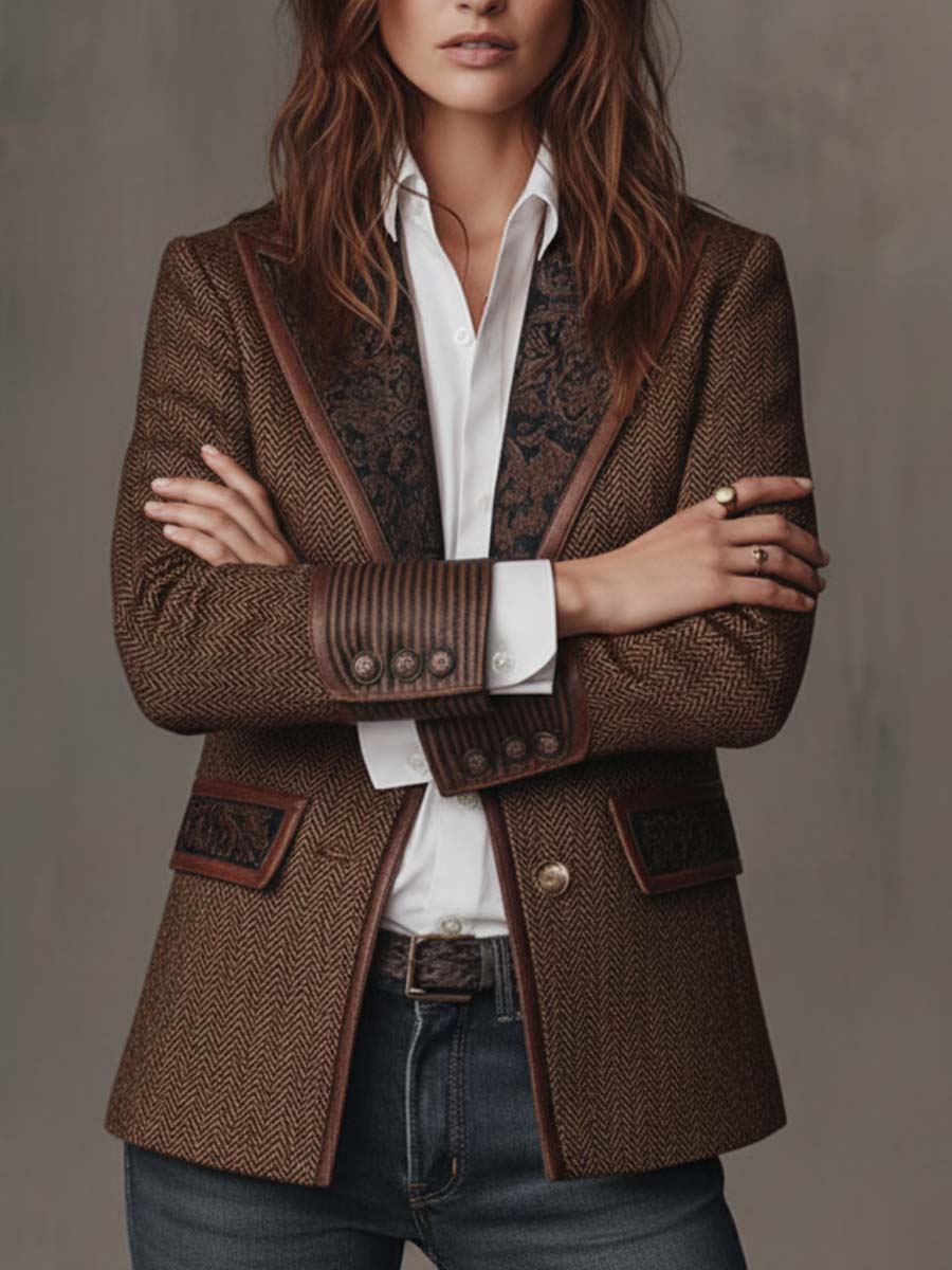 Doris | Women's Herringbone Paisley Lapel Blazer