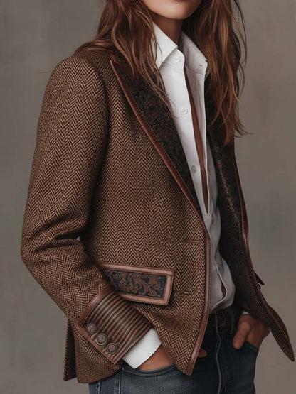 Doris | Women's Herringbone Paisley Lapel Blazer