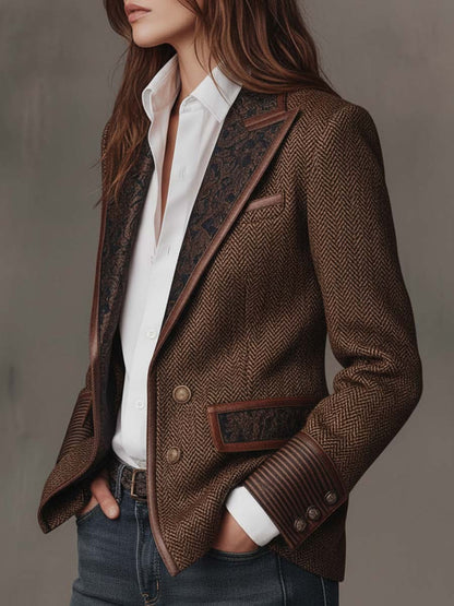 Doris | Women's Herringbone Paisley Lapel Blazer