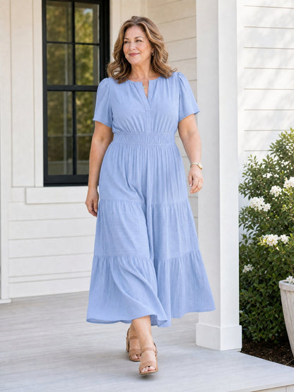 Delphine | Women's Tiered Shirred Waist Maxi Dress