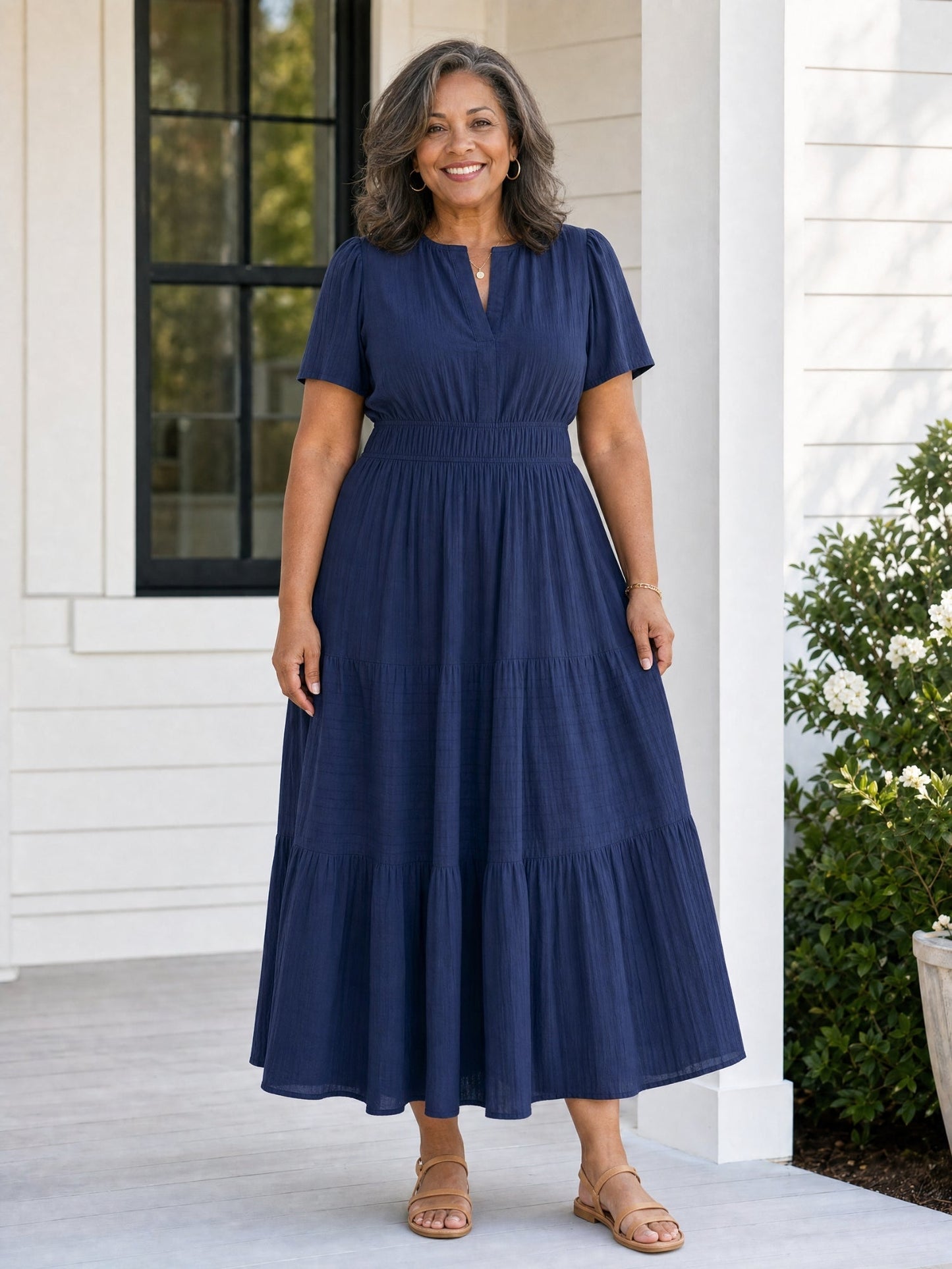 Delphine | Women's Tiered Shirred Waist Maxi Dress