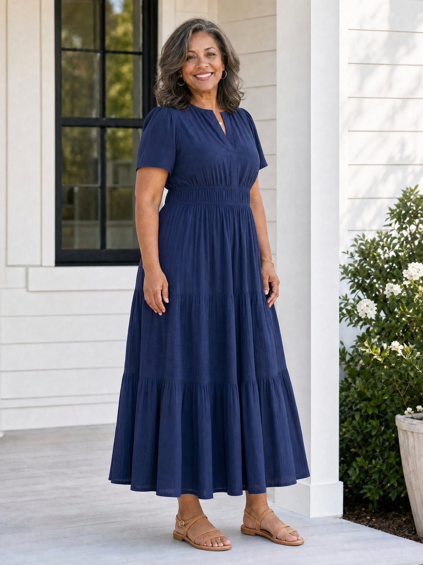 Delphine | Women's Tiered Shirred Waist Maxi Dress
