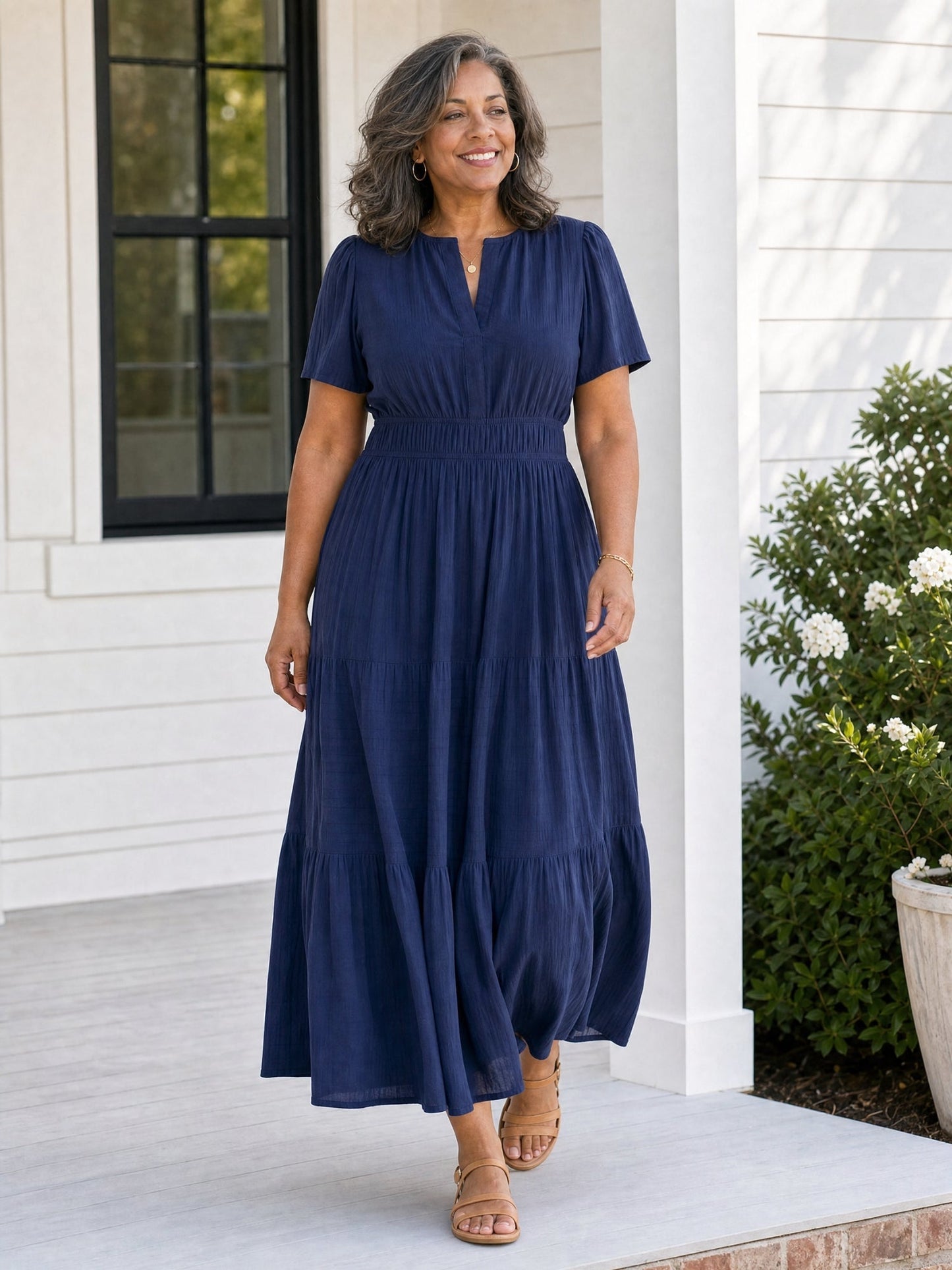 Delphine | Women's Tiered Shirred Waist Maxi Dress