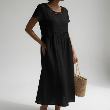 Harriet | Women's Eyelet Trim Midi Dress