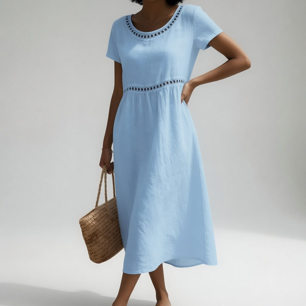 Harriet | Women's Eyelet Trim Midi Dress