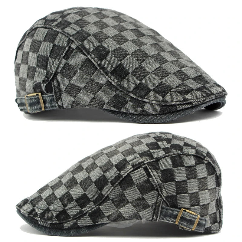 FINCH | Checked Denim Newsboy Cap