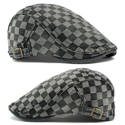 FINCH | Checked Denim Newsboy Cap