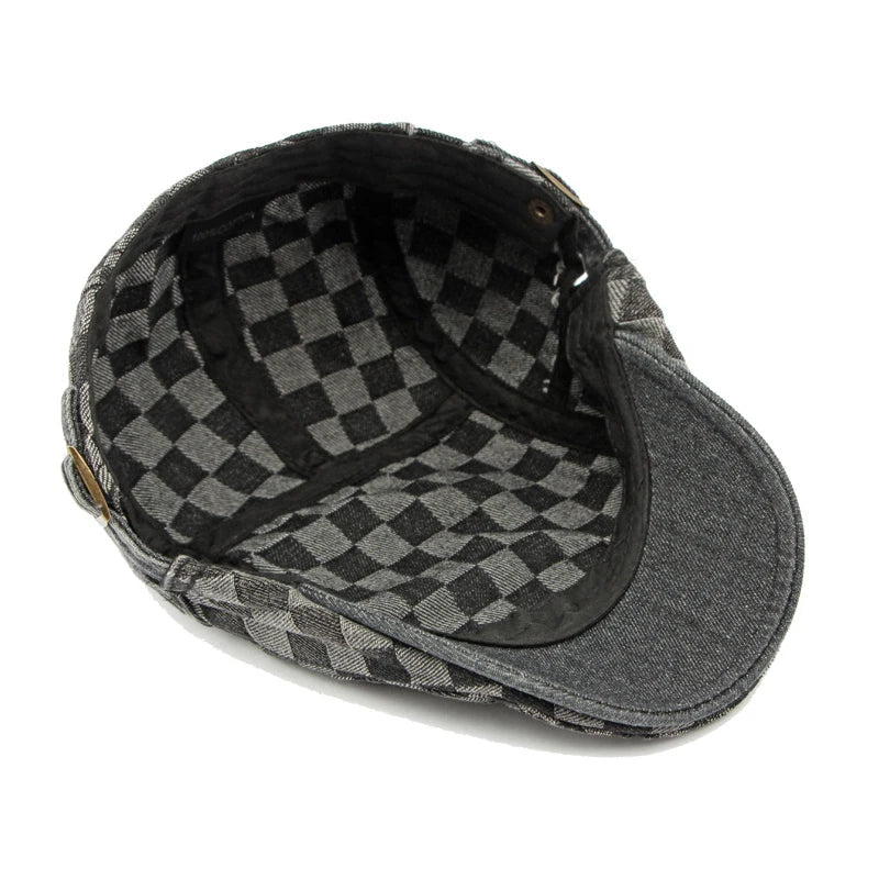 FINCH | Checked Denim Newsboy Cap