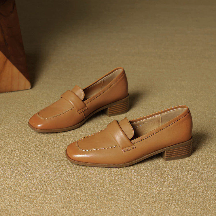 Elsie Square-Toe Leather Loafers
