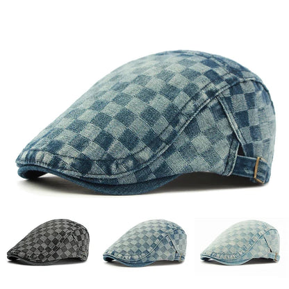 FINCH | Checked Denim Newsboy Cap