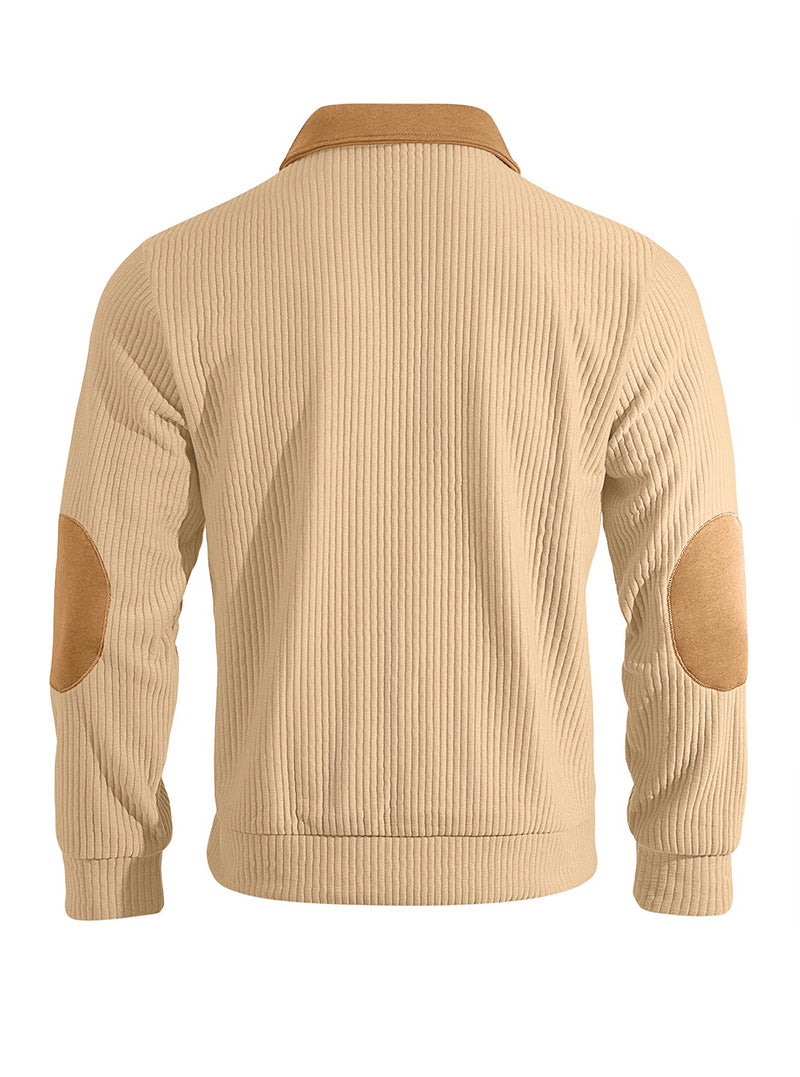 Men's Quarter-Zip Color Block Ribbed Knit Sweater