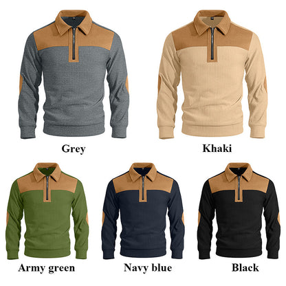 Men's Quarter-Zip Color Block Ribbed Knit Sweater