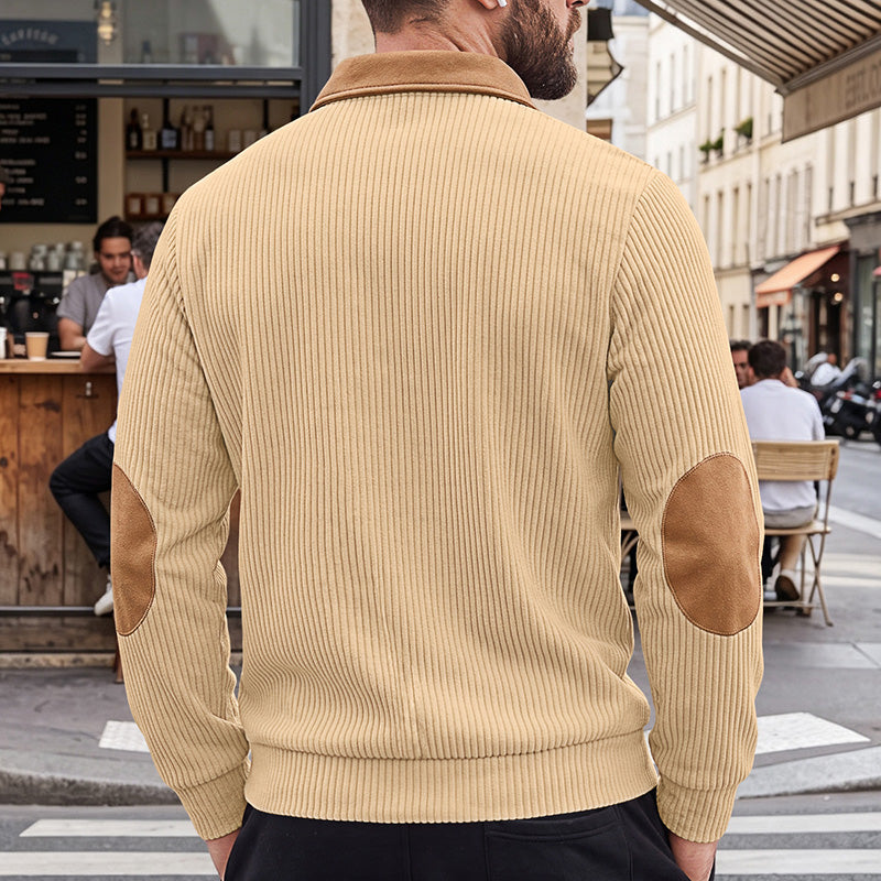 Men's Quarter-Zip Color Block Ribbed Knit Sweater