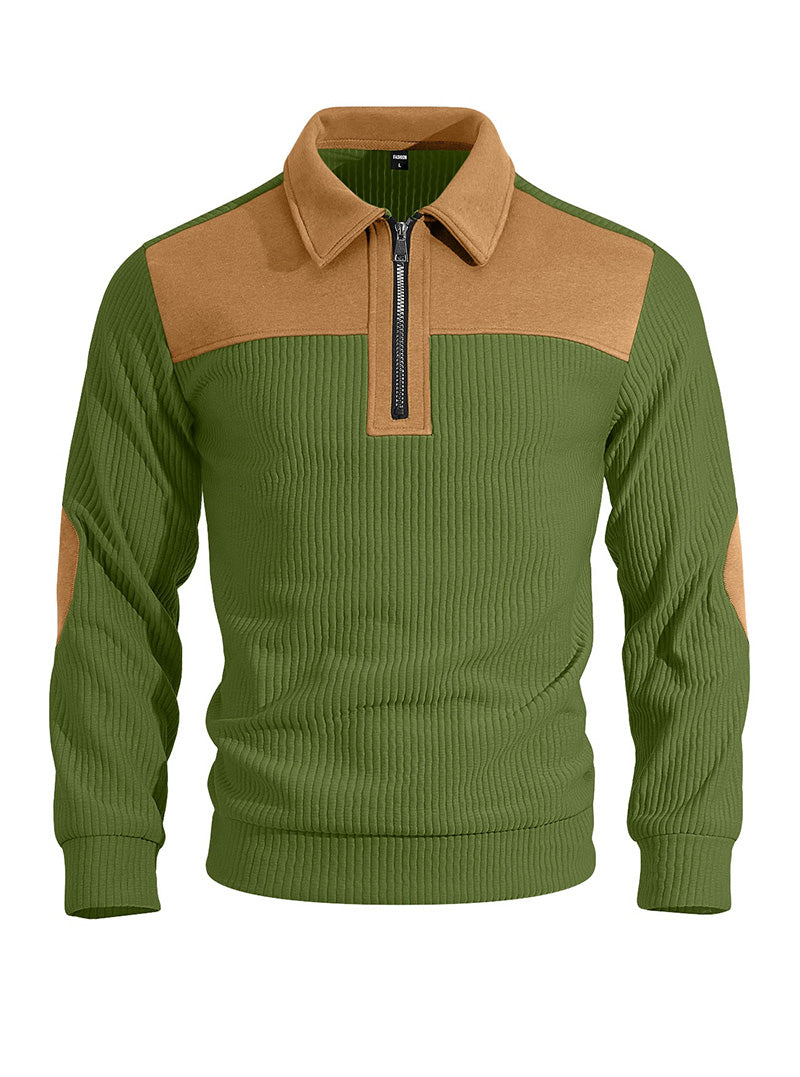 Men's Quarter-Zip Color Block Ribbed Knit Sweater