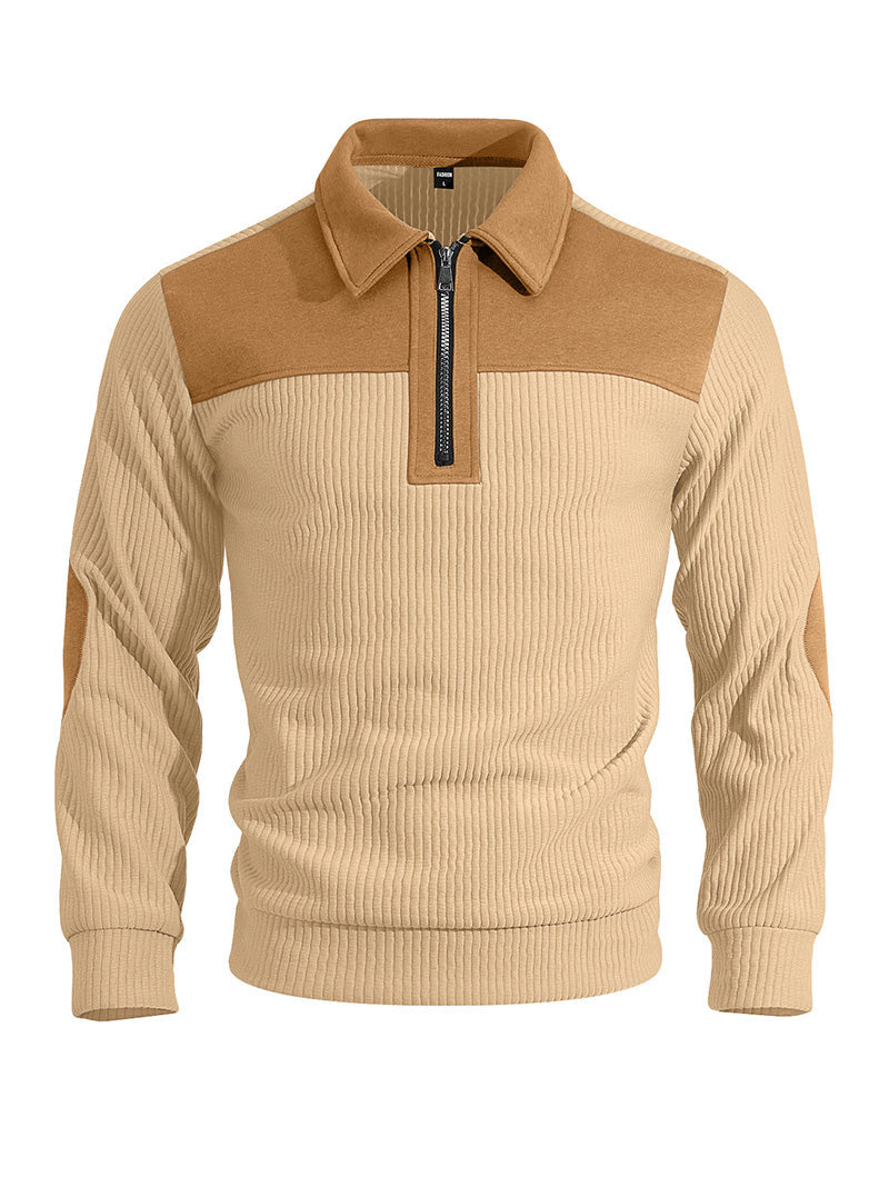 Men's Quarter-Zip Color Block Ribbed Knit Sweater
