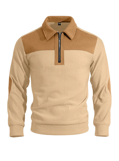 Men's Quarter-Zip Color Block Ribbed Knit Sweater
