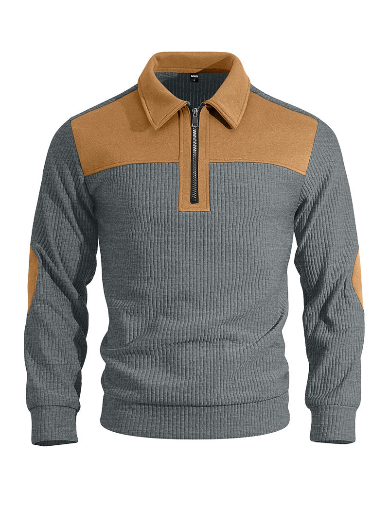 Men's Quarter-Zip Color Block Ribbed Knit Sweater