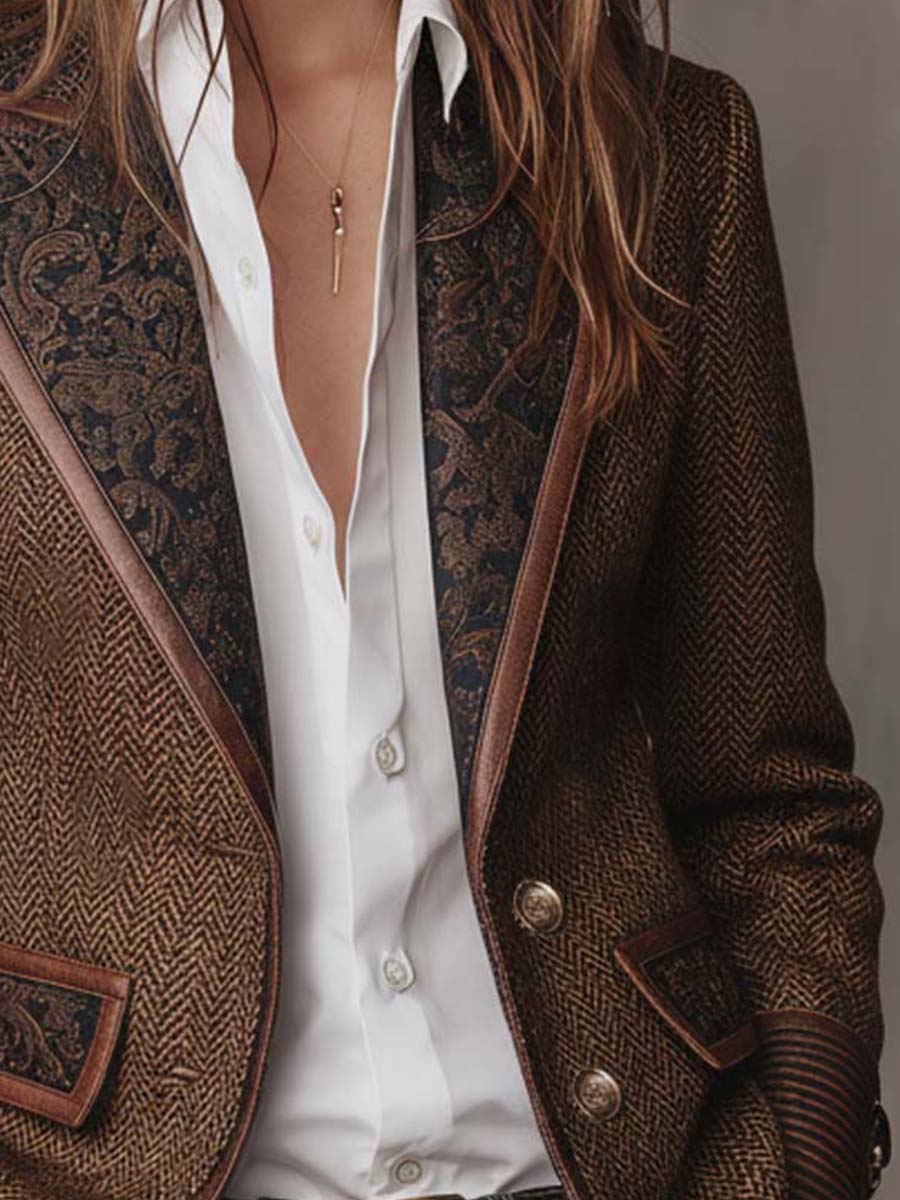 Doris | Women's Herringbone Paisley Lapel Blazer