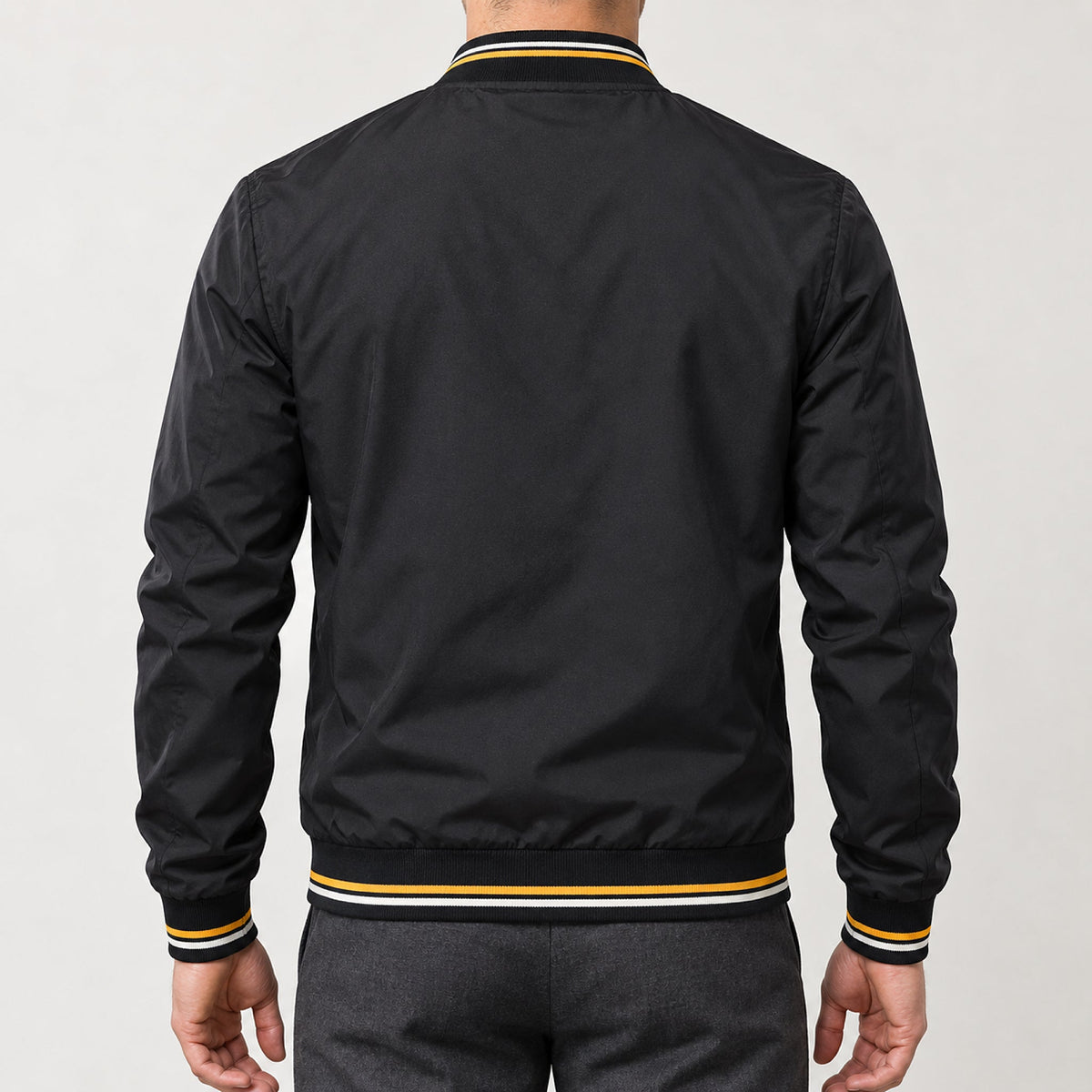 Whitman Striped-Trim Bomber Jacket — Black