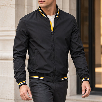 Whitman Striped-Trim Bomber Jacket — Black