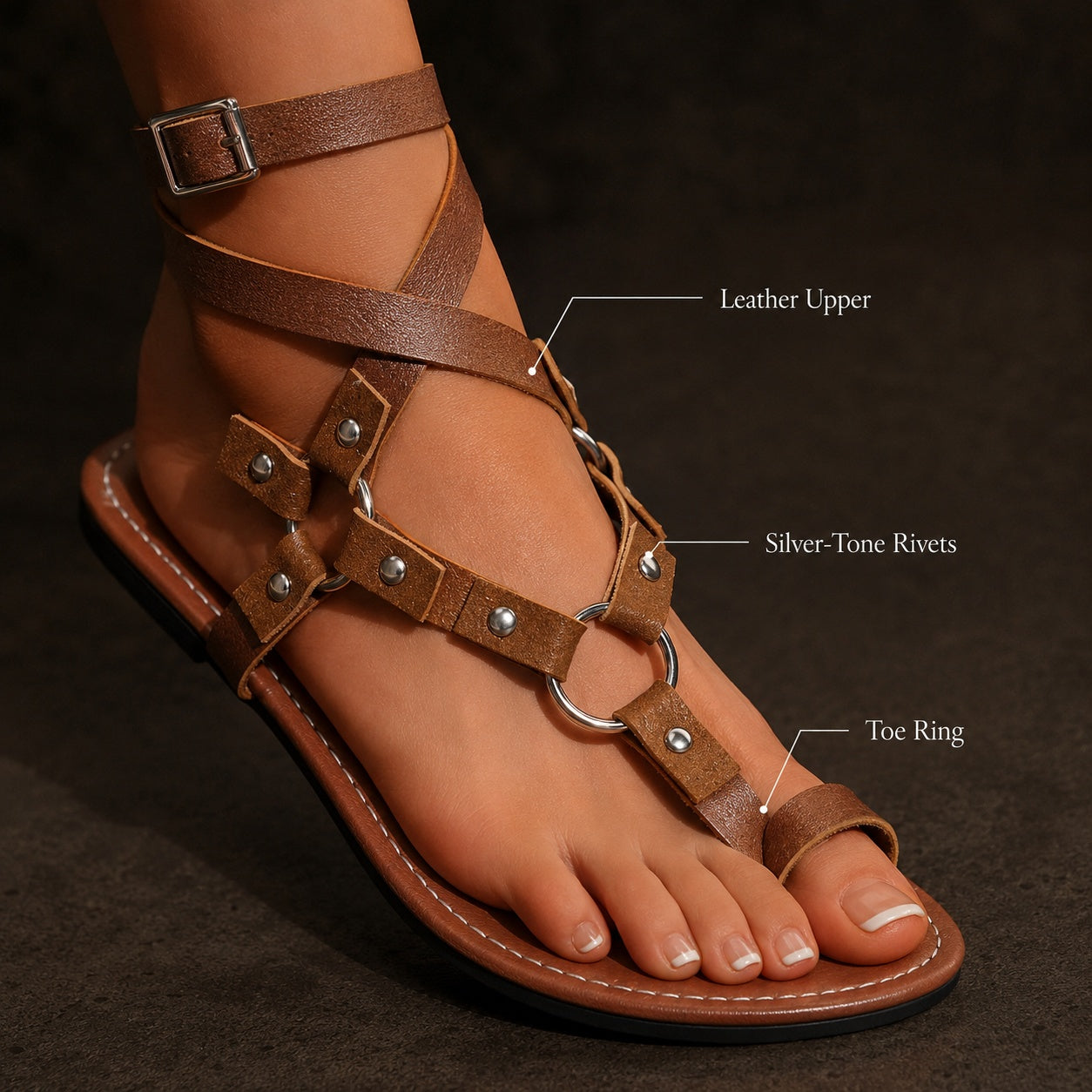 LIVIA | Studded Gladiator Flat Sandals