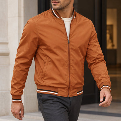 Whitman Striped-Trim Bomber Jacket — Burnt Orange