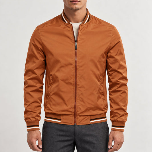 Whitman Striped-Trim Bomber Jacket — Burnt Orange