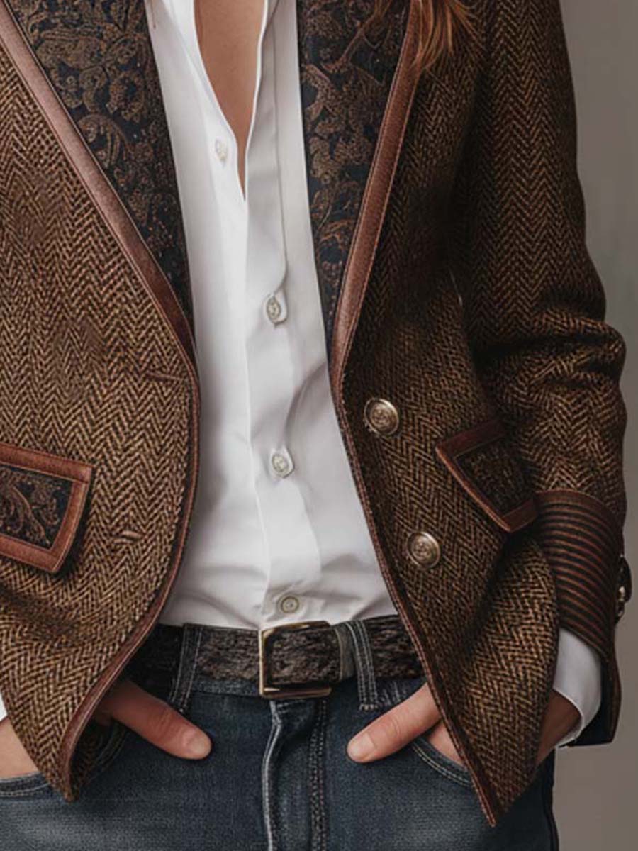 Doris | Women's Herringbone Paisley Lapel Blazer