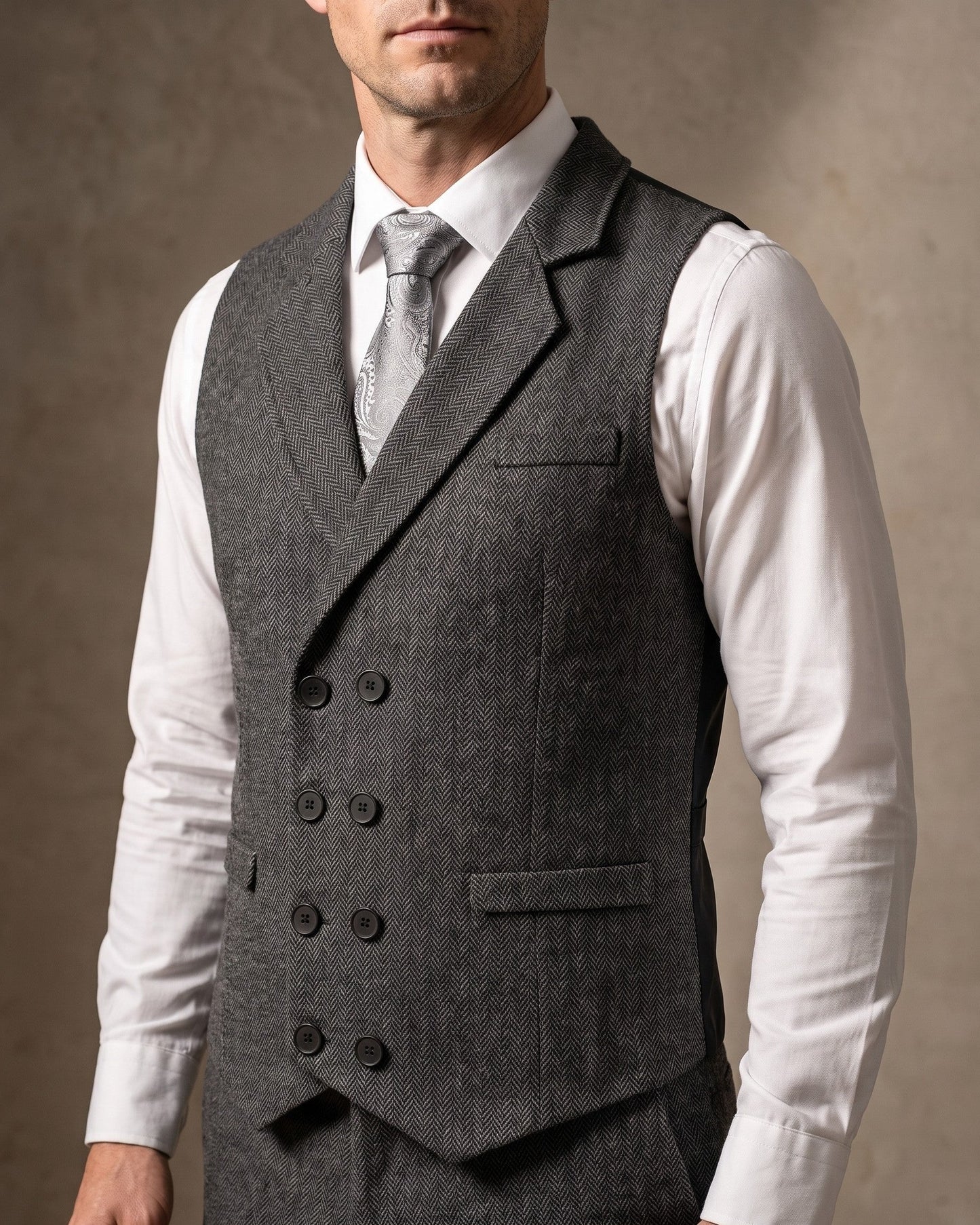 Stanley | Double-Breasted Herringbone Waistcoat