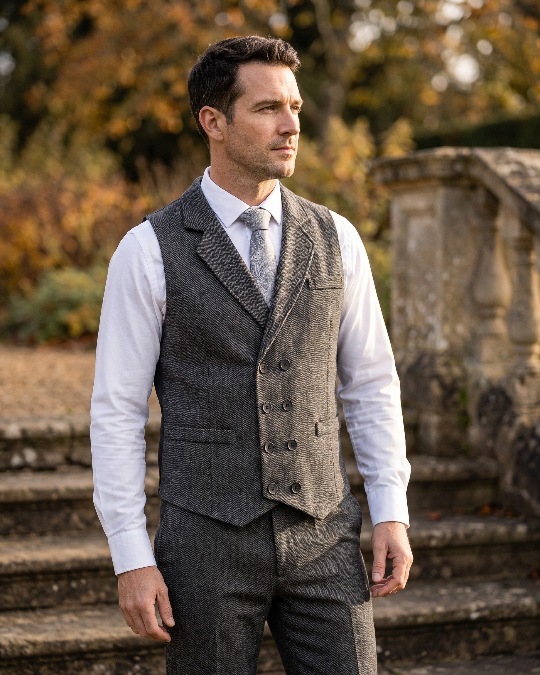 Stanley | Double-Breasted Herringbone Waistcoat