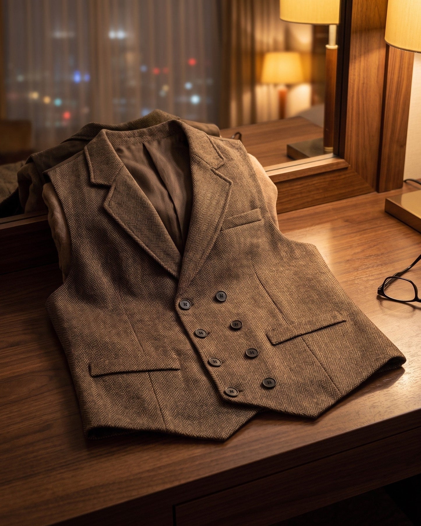 Stanley | Double-Breasted Herringbone Waistcoat