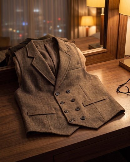 Stanley | Double-Breasted Herringbone Waistcoat