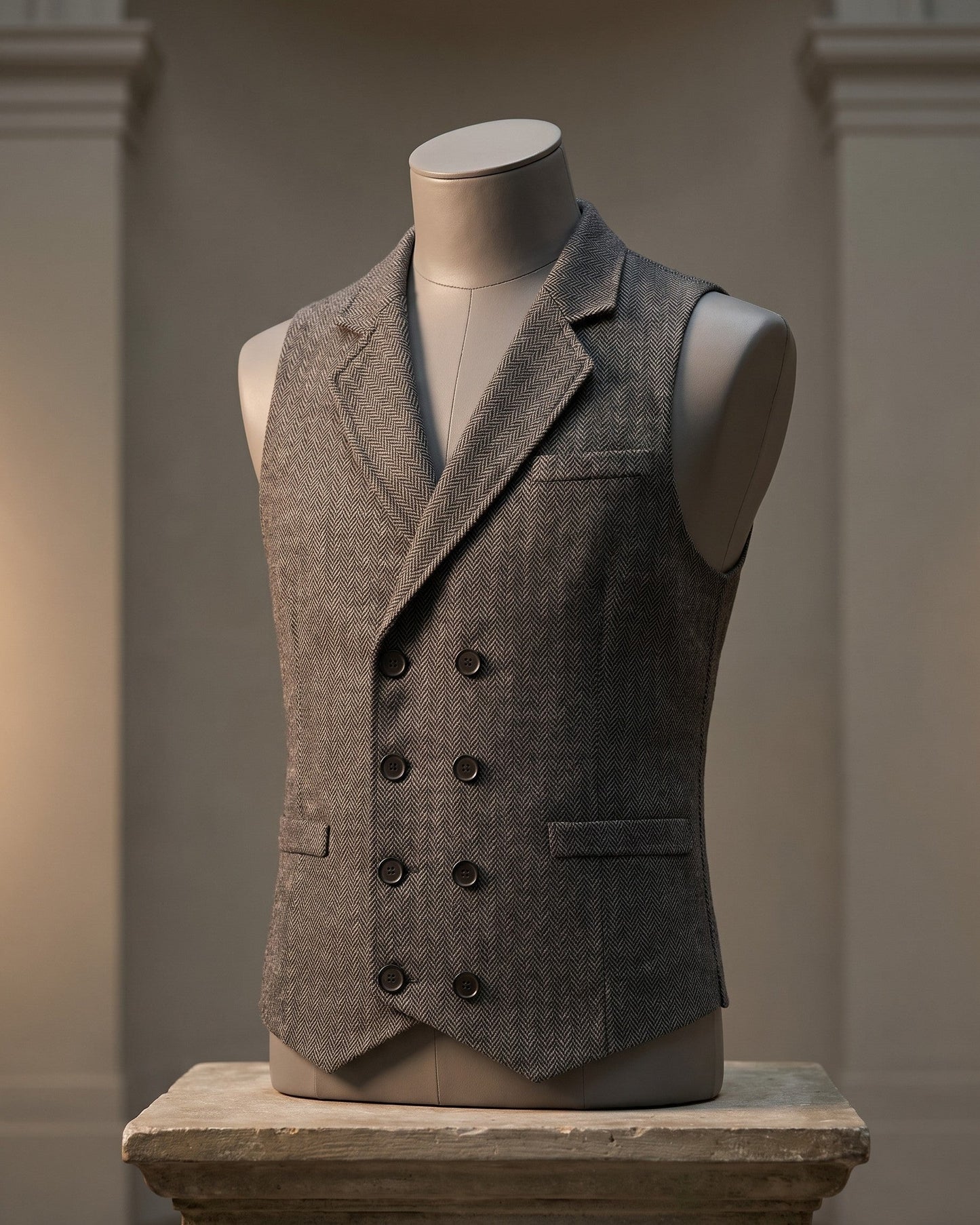 Stanley | Double-Breasted Herringbone Waistcoat