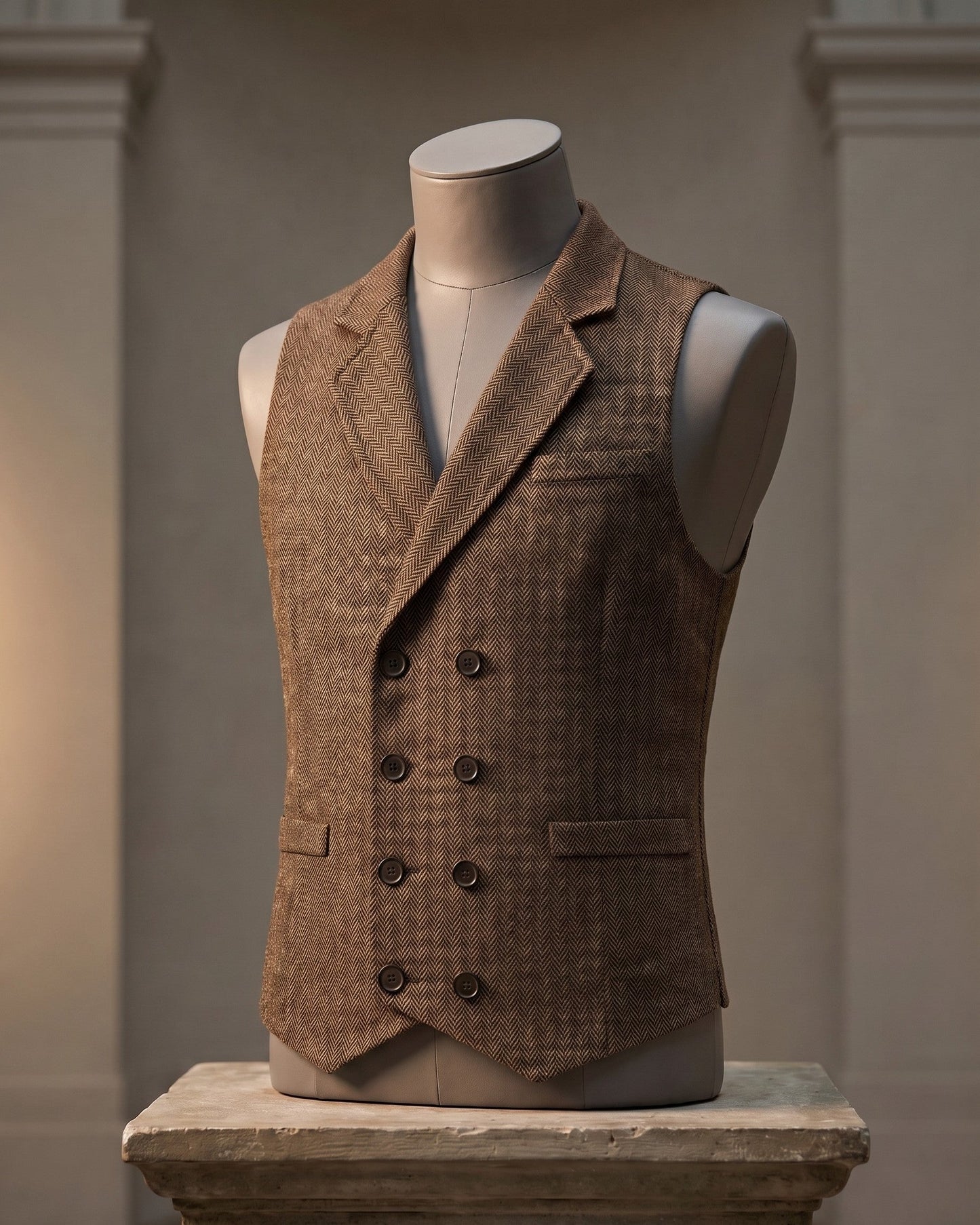 Stanley | Double-Breasted Herringbone Waistcoat