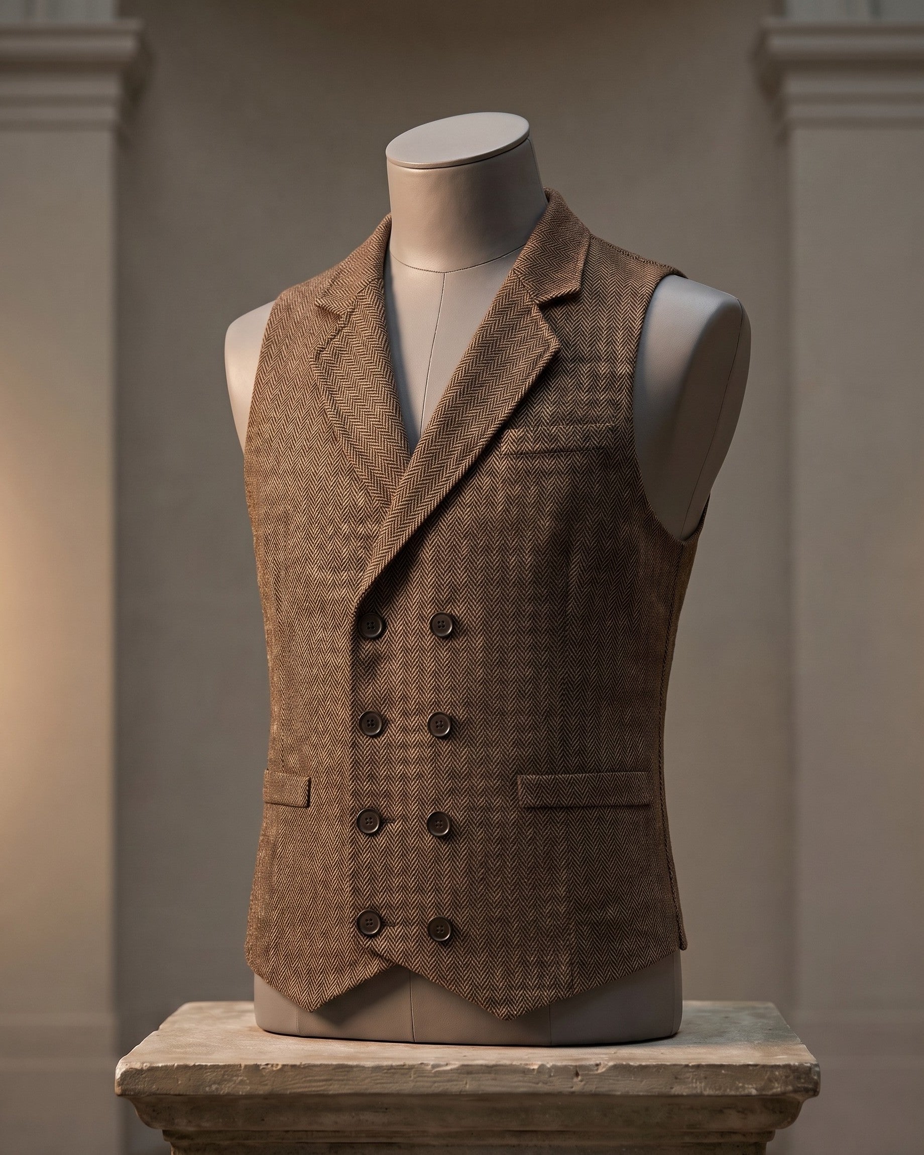 Stanley | Double-Breasted Herringbone Waistcoat