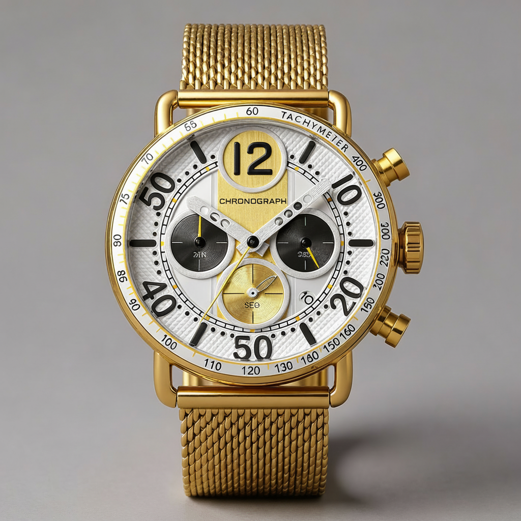 DRAYTON | Gold-Tone Mesh Chronograph, 44mm