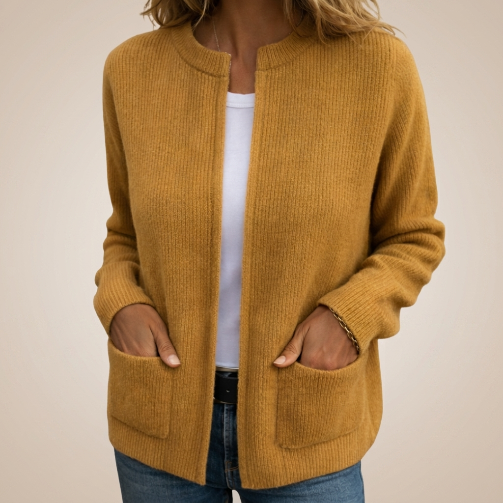 Sabine | Women's Collarless Pocket Cardigan