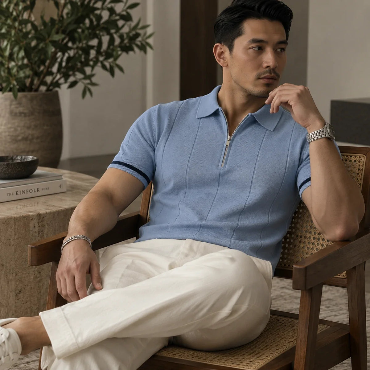 EROS II | Tipped Cuff Zip Polo Shirt