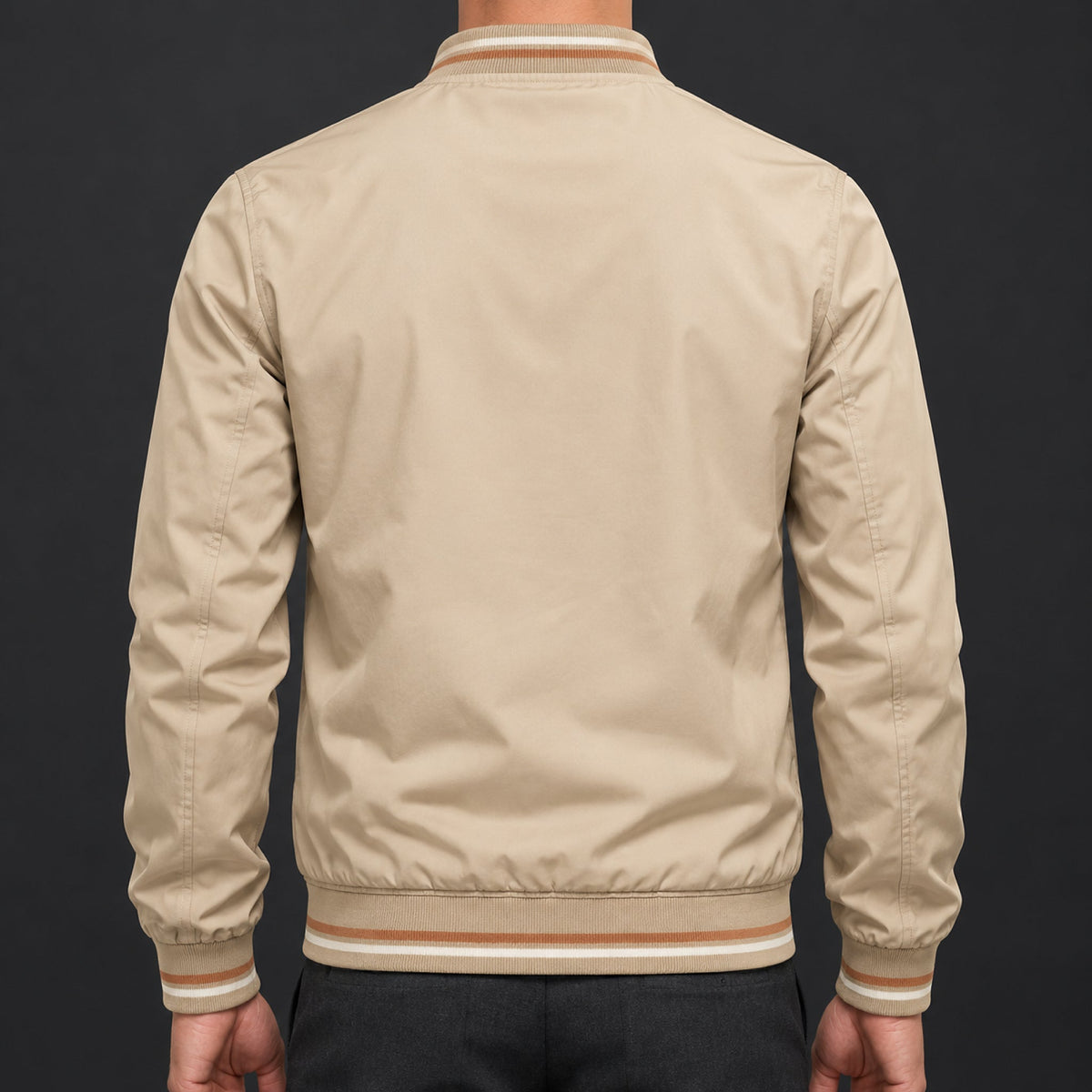 Whitman Striped-Trim Bomber Jacket — Khaki