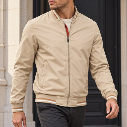 Whitman Striped-Trim Bomber Jacket — Khaki