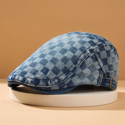 FINCH | Checked Denim Newsboy Cap