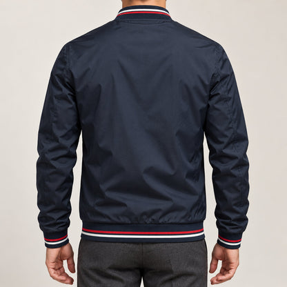Whitman Striped-Trim Bomber Jacket — Navy Blue