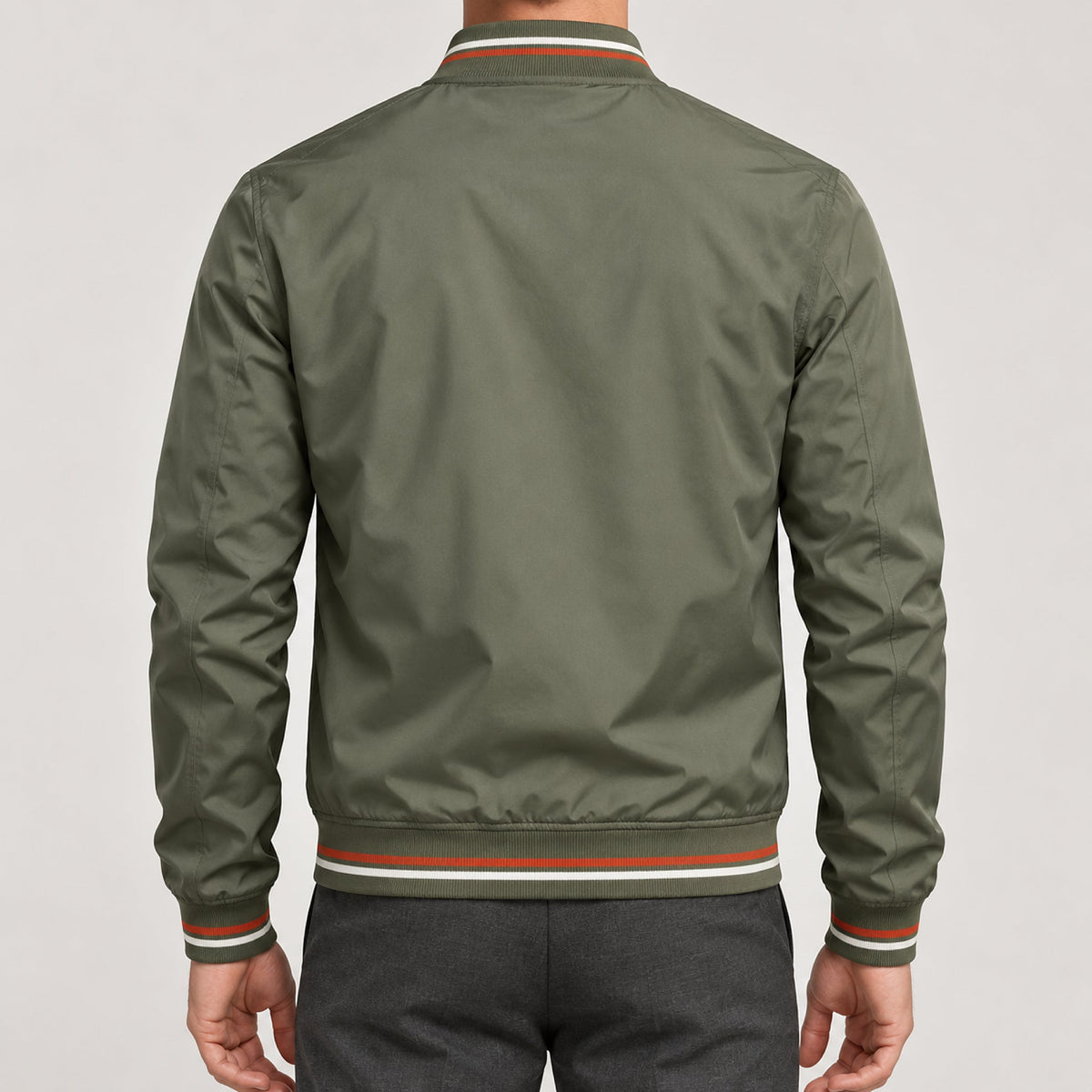 Whitman Striped-Trim Bomber Jacket — Olive