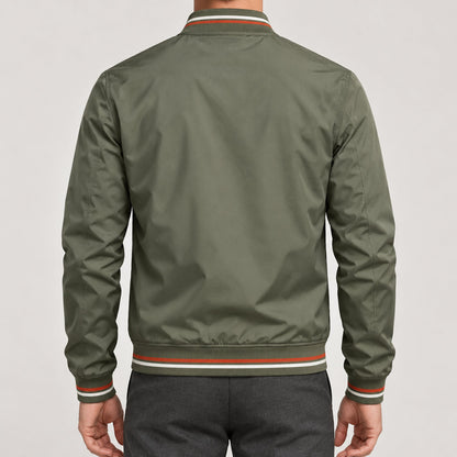 Whitman Striped-Trim Bomber Jacket — Olive