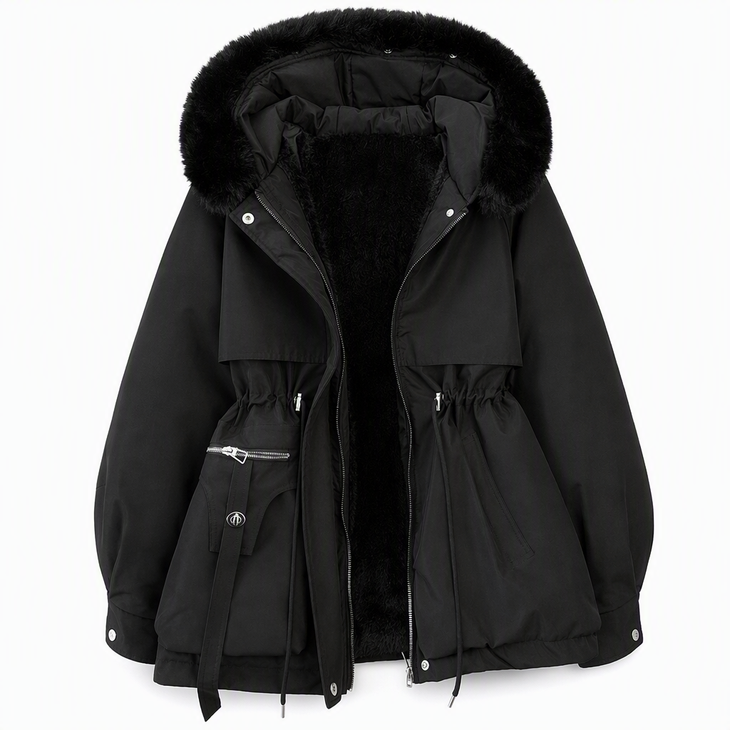 Gewatteerde parka voor dames van imitatiebont voor de winter